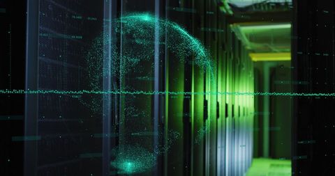 Digital Globe Hologram Over Data Servers Symbolizing Cloud Computing Technology - Download Free Stock Images Pikwizard.com