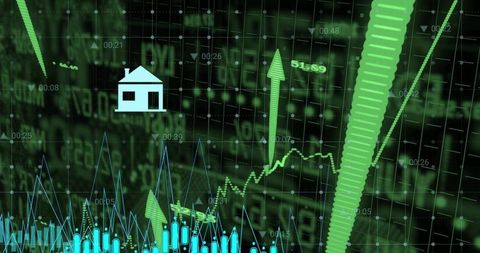 Real Estate Market Rising Green Financial Dashboard Showing Upward Trends and Analytics