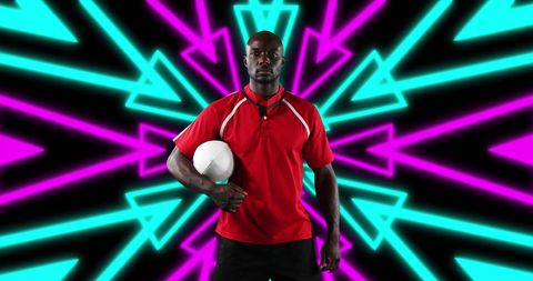 African american male football player with futuristic background design