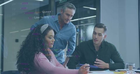 Digital Collaboration in Modern Office with Technology Overlay