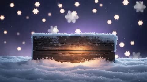 Glowing Wooden Box with Snowflakes in Winter Night