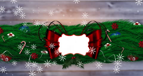 Christmas Garland with Red Ribbon and Snowflakes Animation