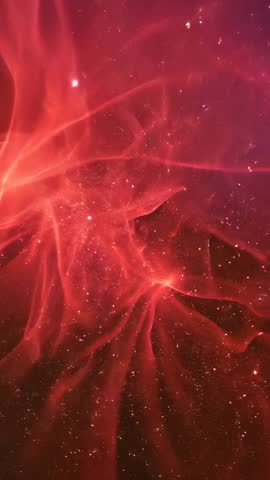 Vertical video showing red plasma knot opening, pulsing filaments across deep space nebula
