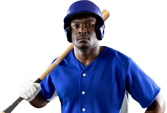 Confident African American Baseball Player Holding Bat in Blue Transparent Background - Download Free Stock Videos Pikwizard.com