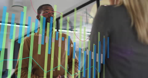Business Growth Chart Data with Diverse Colleague Collaboration