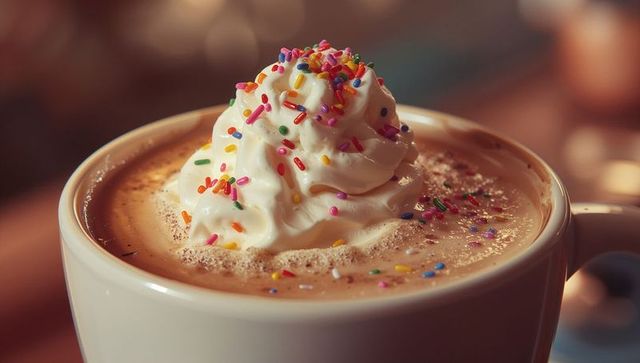 Whipped Cream Topped Hot Chocolate with Colorful Sprinkles