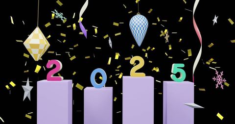 Festive New Year 2025 Celebration with Colorful Decorations