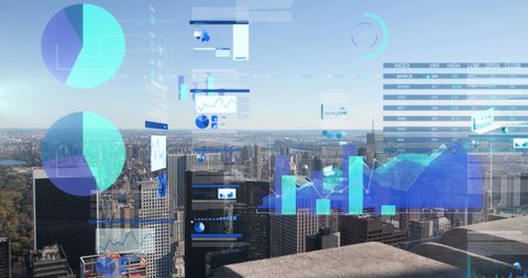 Digital Financial Data Overlay on Cityscape for Global Business Concept - Download Free Stock Images Pikwizard.com