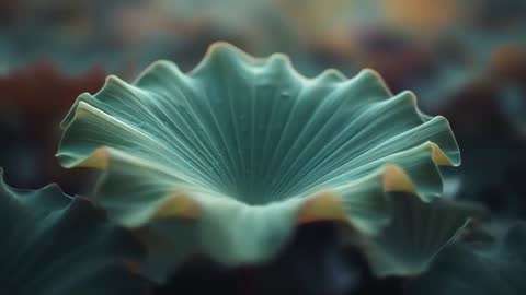 Abstract Macro of Delicate Green Leaf on Coral Background