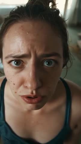 Camera Moving In on Woman Leaning In Pleading and Shouting with Wet Face