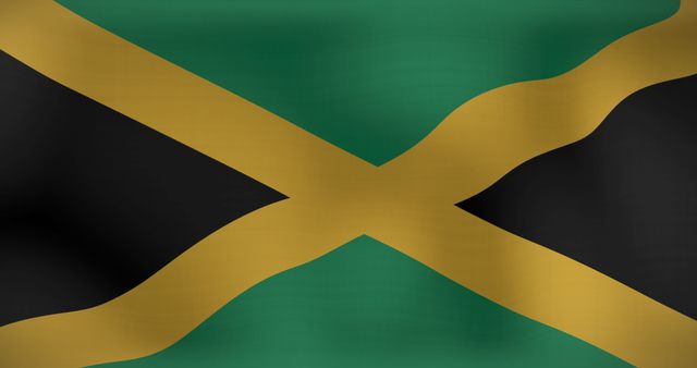 This image shows the flag of Jamaica with its iconic green, gold, and black colors gracefully waving. Often associated with Jamaican national identity, this flag symbolizes the rich history and cultural pride of the Caribbean nation. Ideal for use in educational materials, cultural presentations, travel brochures focusing on Jamaica, international events, and displays for identity and independence themes.