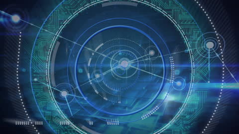 Futuristic Digital Data Scanner with Glowing Network Circles
