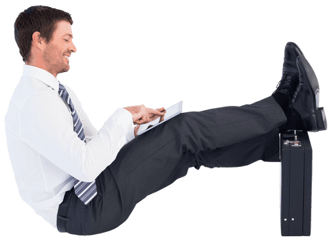 Smiling Transparent Businessman Relaxing with Digital Tablet - Download Free Stock Videos Pikwizard.com