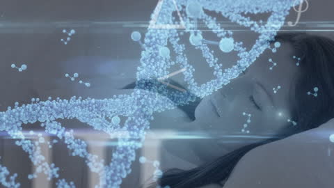 Digital DNA Concept Over Woman Sleeping
