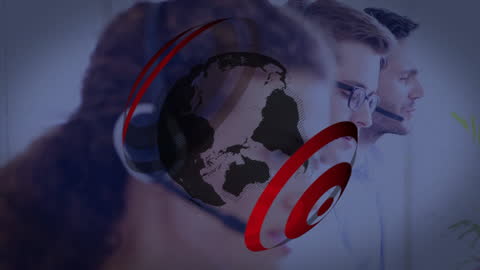 Global Support Concept with Diverse Professionals and Digital Globe Overlay