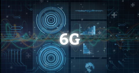 Futuristic 6G Network Tech Interface with Digital Elements