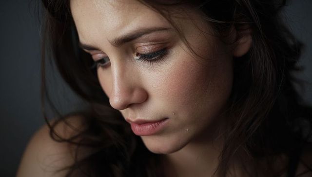 Introspective woman with tear expressing genuine emotion