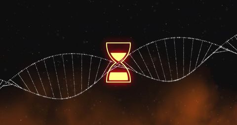 DNA Strand with Hourglass Icon and Digital Connections