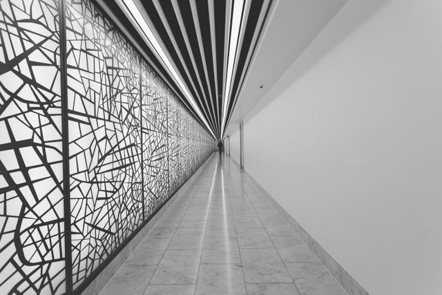 Modern Architectural Hallway with Abstract Design and Patterned Wall - Download Free Stock Photos Pikwizard.com
