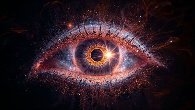 Cosmic Eye with Glowing Energy and Golden Ring in Space