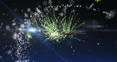 Green Sparks and Snowflakes Over Futuristic Digital Landscape - Download Free Stock Images Pikwizard.com