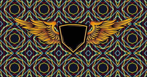 Vibrant Kaleidoscopic Patterns with Golden Winged Emblem - Download Free Stock Images Pikwizard.com