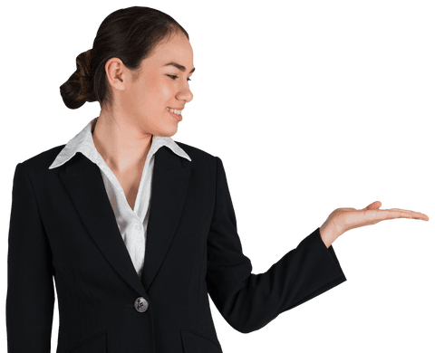 Transparent Businesswoman Gesturing Holding Something Invisible