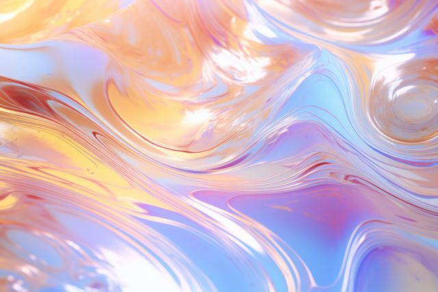 This design features abstract metallic liquid patterns with iridescent light effects and flowing textures. The fluid, colorful nature of the design creates a vibrant and futuristic appearance. Perfect for use as a background in digital design projects, advertisements, and modern art pieces. Can also be utilized in fashion prints, home decor items, or website backgrounds to add a dynamic and contemporary touch.
