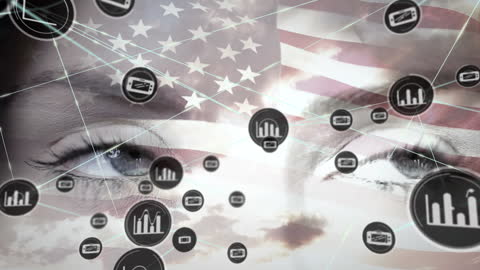 Digital Networking Innovation in Eyes Over USA Flag