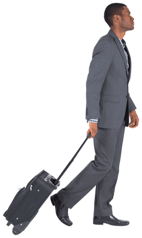Transparent businessman walking with suitcase