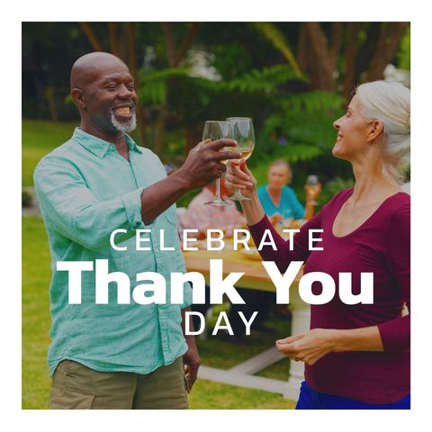 smiling diverse senior friends toast thank you day outdoors - Download Free Stock Templates Pikwizard.com