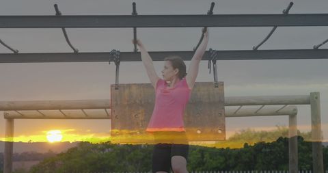 Woman Exercising on Obstacle Course at Sunset - Download Free Stock Images Pikwizard.com