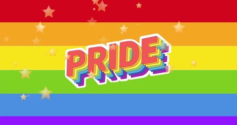 Colorful Pride Rainbow with Stars and Text Celebrating Equality