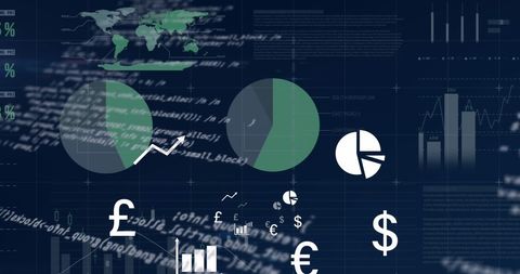 Financial Data Analysis with Digital Interface Icons on Dark Background - Download Free Stock Images Pikwizard.com