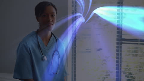 Healthcare Professional with Digital Heartbeat Visualization