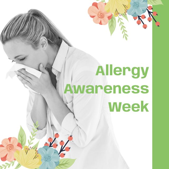 Allergy Awareness Promotional Design with Woman Sneezing - Download Free Stock Templates Pikwizard.com