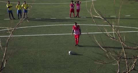 Soccer Player Ready to Take Penalty Kick on Field