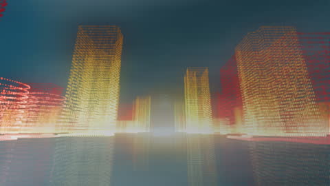 Futuristic 3D Cityscape with Digital Data Streams