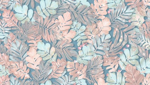 Soft pastel tropical leaves repeating seamless pattern teal wallpaper