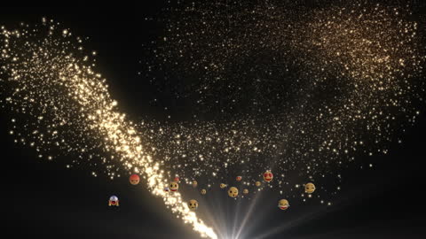Golden Shooting Star with Floating Emoji Icons Animation
