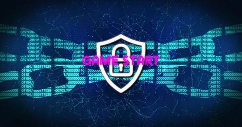 Cybersecurity digital shield with futuristic code