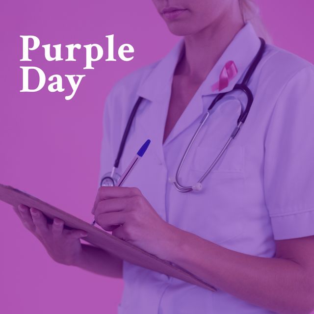 Purple Day Tribute with Female Doctor Writing - Download Free Stock Templates Pikwizard.com