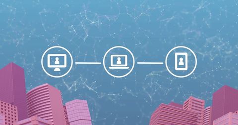 Digital Connections Symbols Over City Landscape