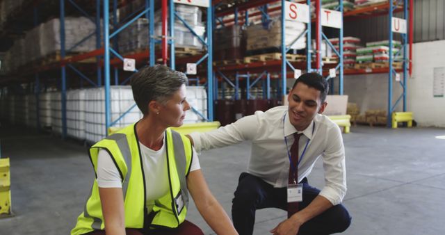 Staff Member Supporting Colleague in Warehouse Environment - Download Free Stock Images Pikwizard.com