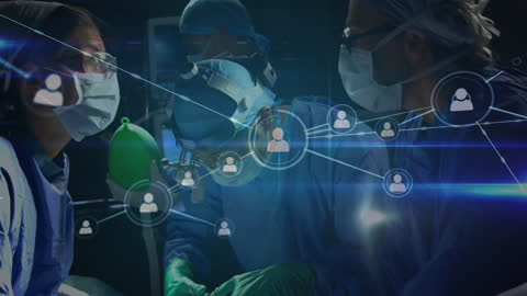 Team of Surgeons with Digital Network Overlay