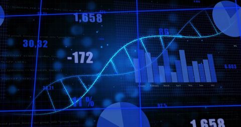 Digital DNA Strand Overlaying Data Analysis and Graphs - Download Free Stock Images Pikwizard.com