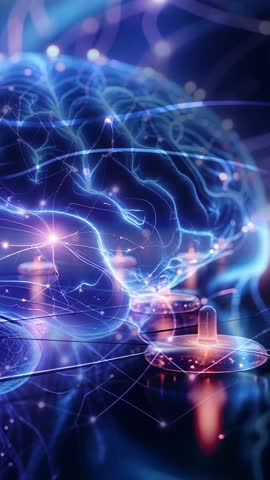 Vertical 3D Neural Brain Pulsing Signals Across Filaments Lighting Circuit Nodes