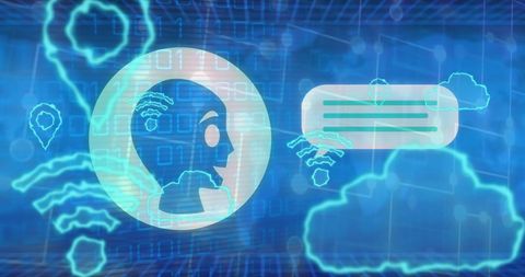 Futuristic Communication with Human Profile and Data Icons - Download Free Stock Images Pikwizard.com