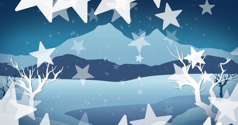 Starry Night over Winter Landscape Illustration