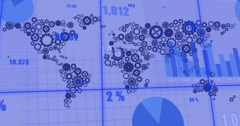 Global technology advancement represented by cogs world map